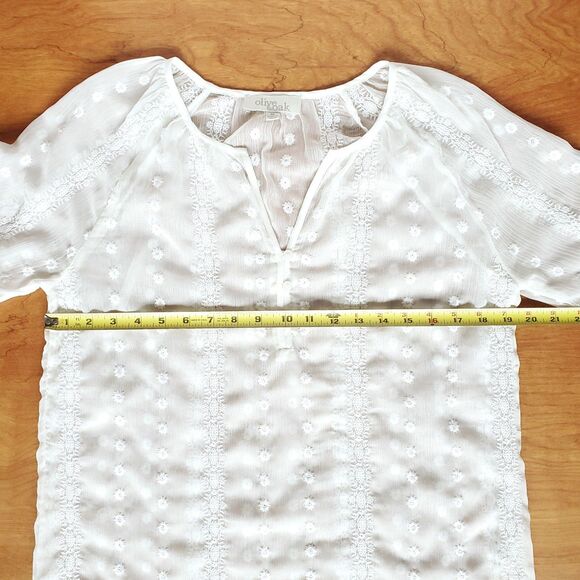 Sheer Embroidered Top M Popover 3/4 Sleeve Gauzy Boho Fairy Etherial Coverup - Picture 14 of 16